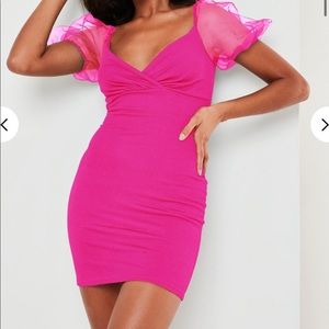 Pink Organza Milkmaid Mini Dress
